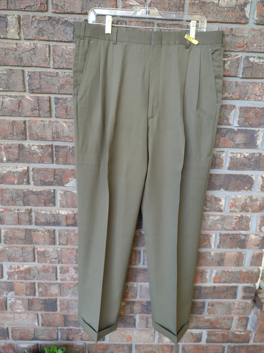 VTG Brooks Brothers Wool Dress Pants Men 36X30 Olive Pleated Cuffed Made In USA